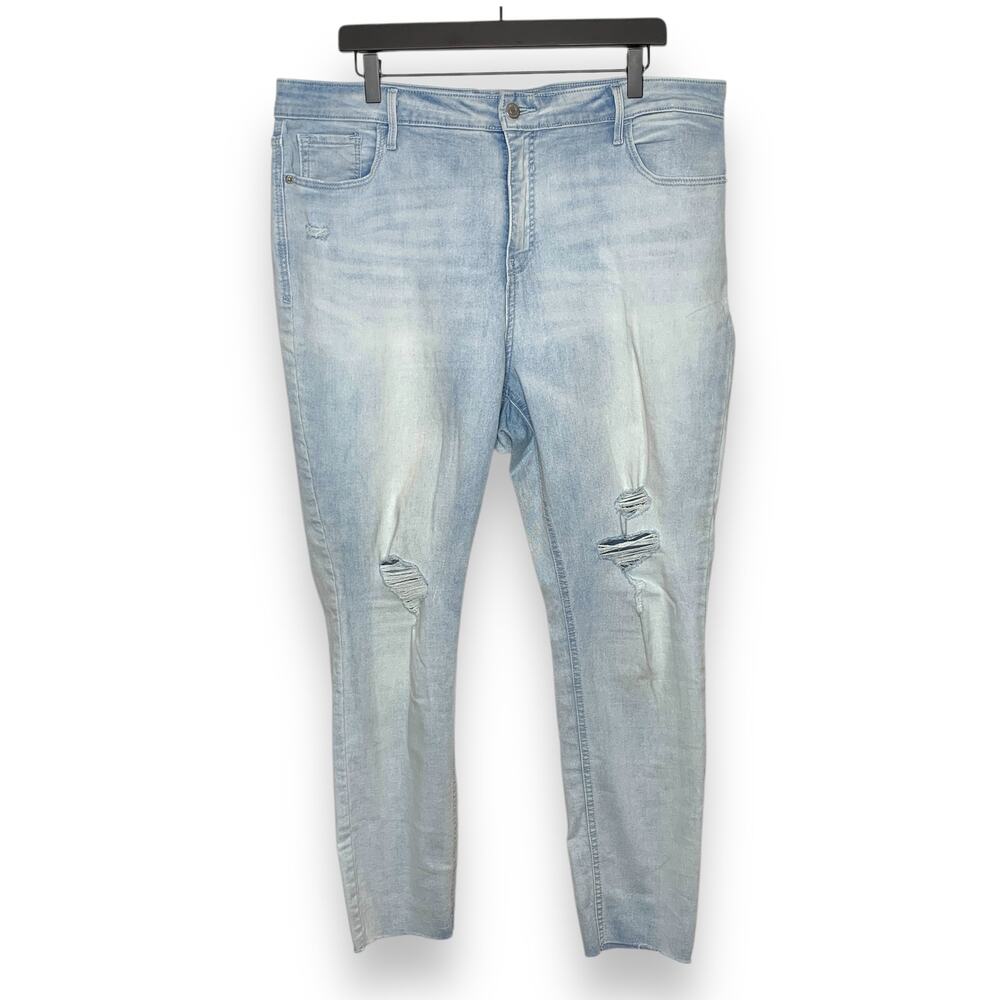 Old Navy light wash high rise distressed rockstar super skinny ankle jeans US 18